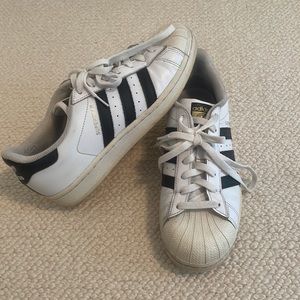 ADIDAS Superstar Sneakers | Size 8.5 | New Laces | White w/ Black Stripes